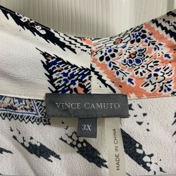 Vince Camuto Plus Size Pink Blue Paisley Geometric Boho Fringe Kimono SZ 3X - Picture 5 of 7